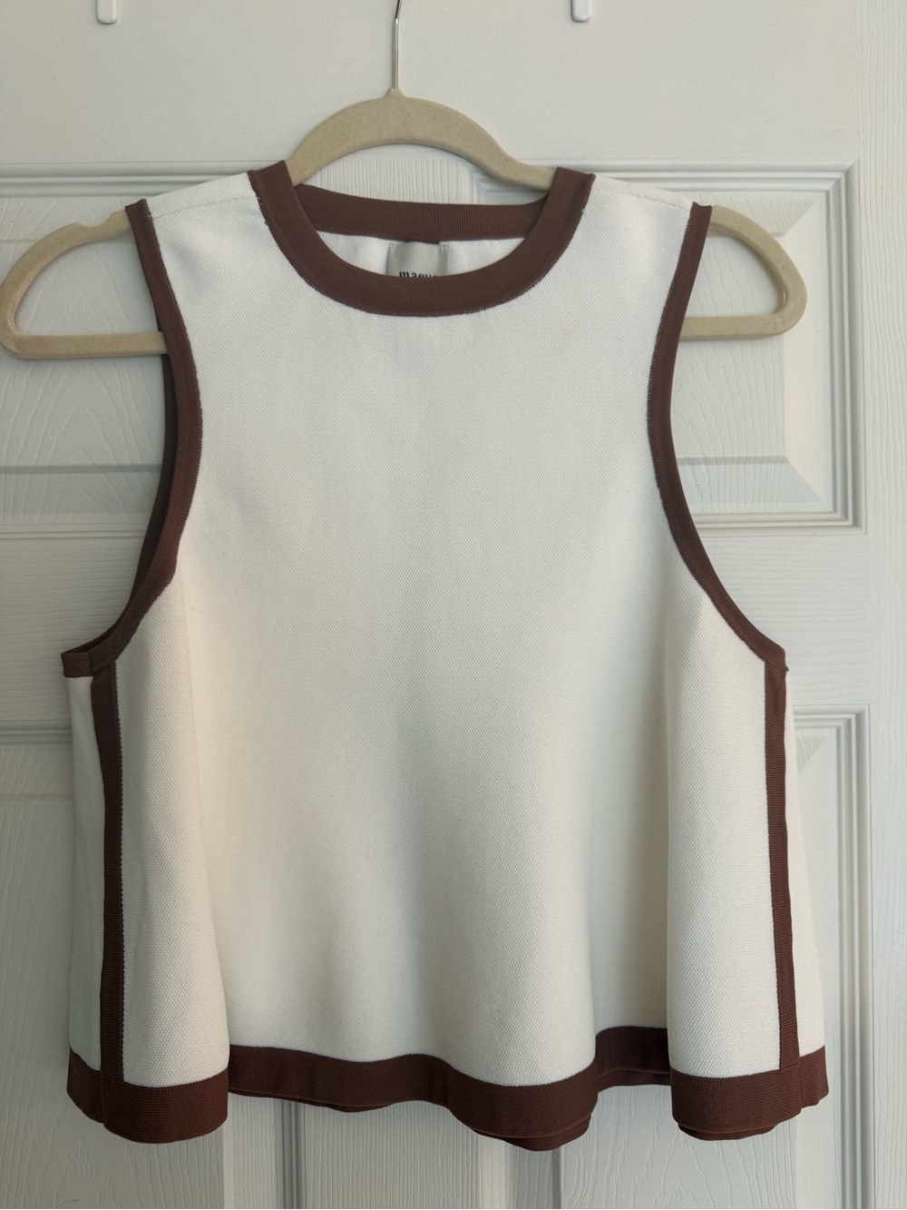Maeve A-line White Top with Brown Trim